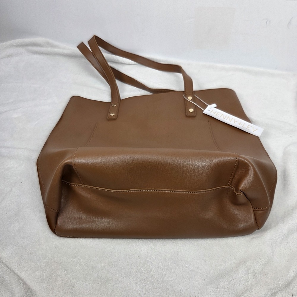 HENNY + LEV Brown Tote Bag Women's Solid Stitching Accent Shoulder Handbag - Picture 3 of 10